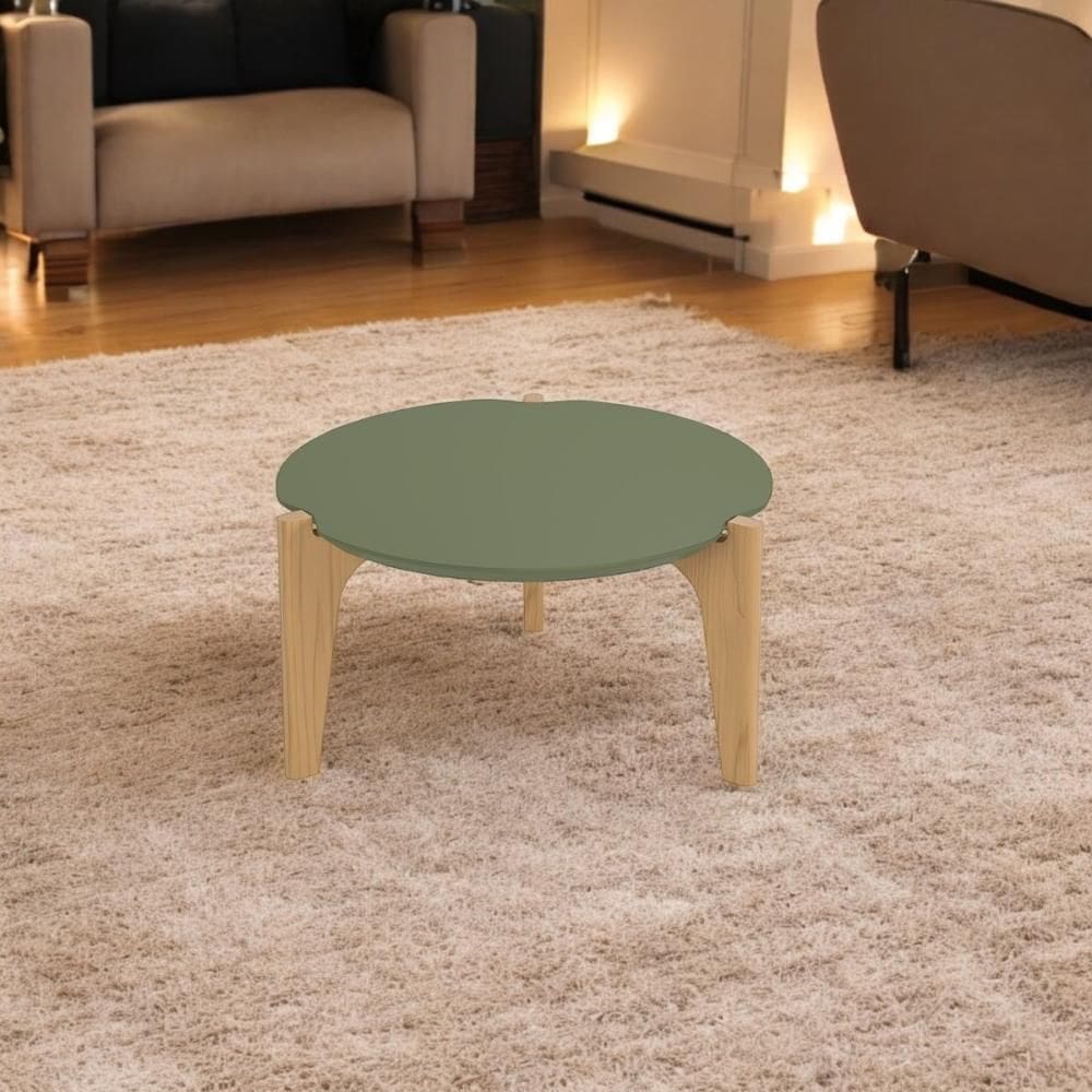Mesa de Centro Caribe 55cm p/ Decoração e Utilidades - Verde Floresta/Freijo