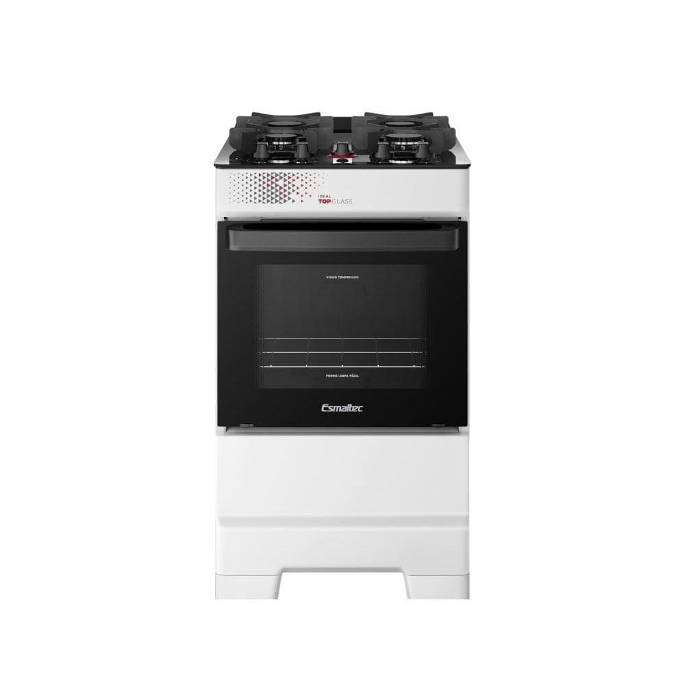 Fogão Esmaltec 4 Bocas Ideal Top Glass Mesa de Vidro Forno 50 Litros Branco T4VAB Bivolt
