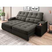 Sofá com Porta Copos e Carregador USB Eureka 2,00m Assento Retrátil e Reclinável Velosuede - NETSOFAS