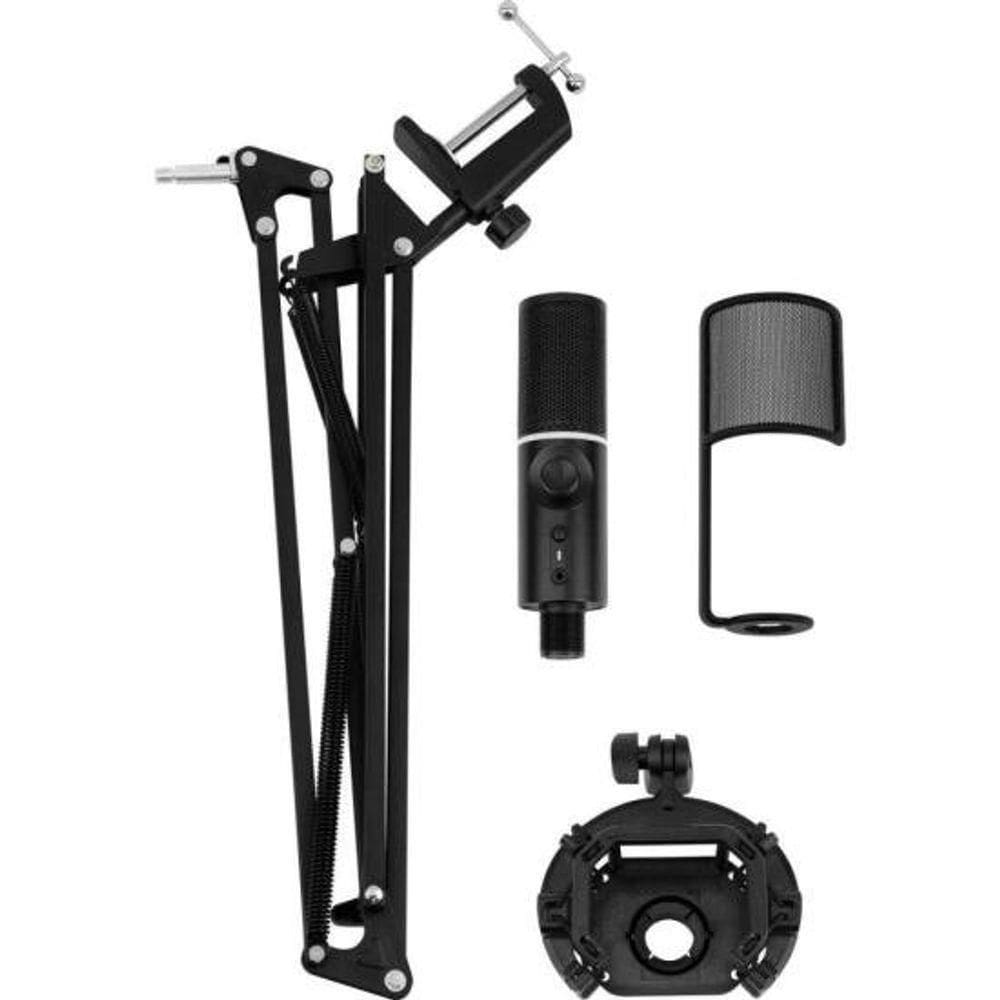 Microfone Gamer Rgb Mic Arm C- Braço Flexível Preto Streamplify