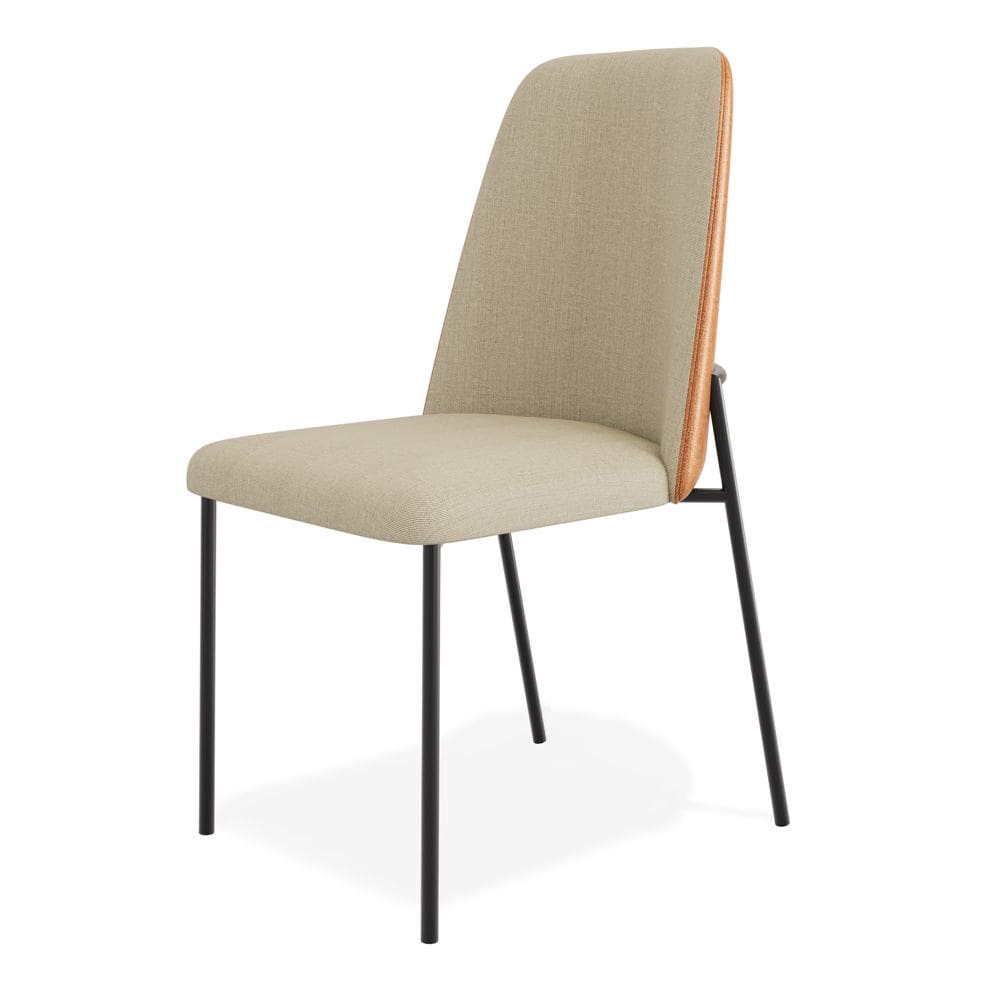 Cadeira Sala de Jantar Lior Estofada Base Preta Linho Bege Couríssimo Whisky - Desk Design