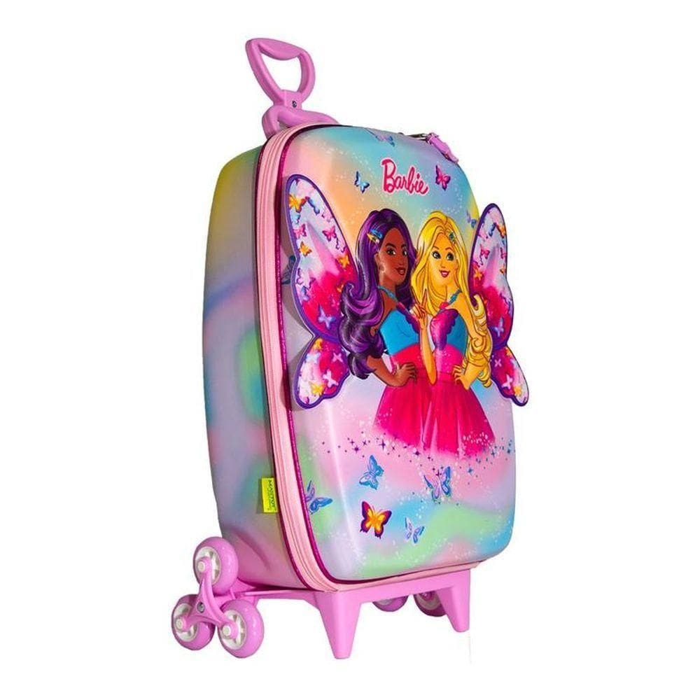 Mala De Viagem Infantil Com Rodinha Barbie Borboleta 3d Rosa