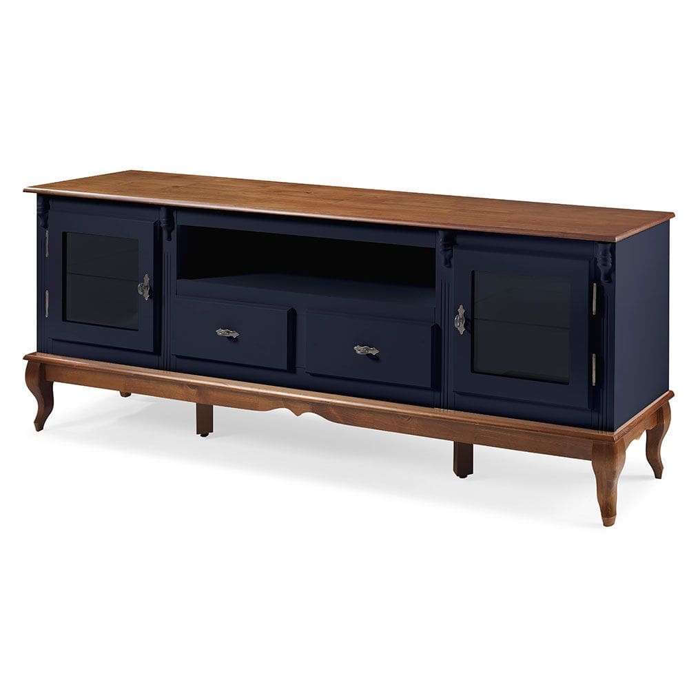 Rack para Tv com Pés Luis XV 2 Gavetas 2 Portas e Nicho 60503 Linz Móveis - Azul Petróleo/Imbuia Glazer