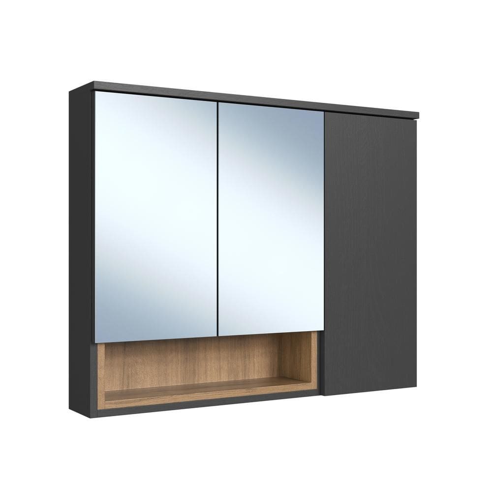Armário Espelheira para Banheiro 3 Portas 1 Nicho Marrom/Grafite Cecília ES9220 - Faema Móveis