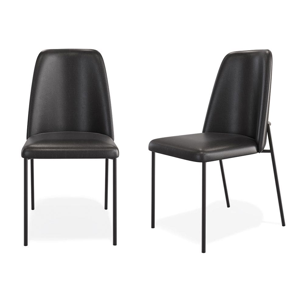 Kit 02 Cadeiras Sala de Jantar Lior com Encosto Estofado Base Preta Couríssimo Preto - Desk Design