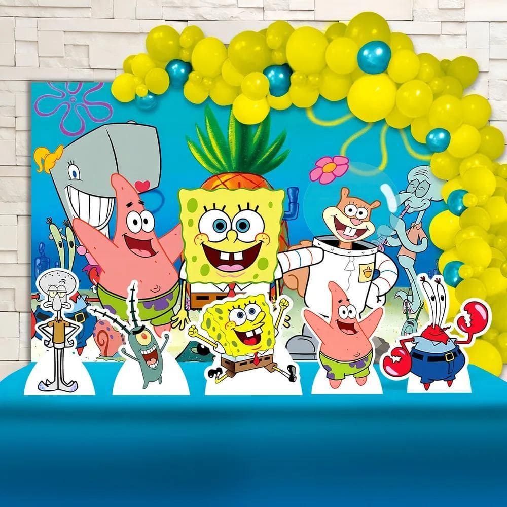 10X Painel + Display Decoração De Festa Infantil Bob Esponja
