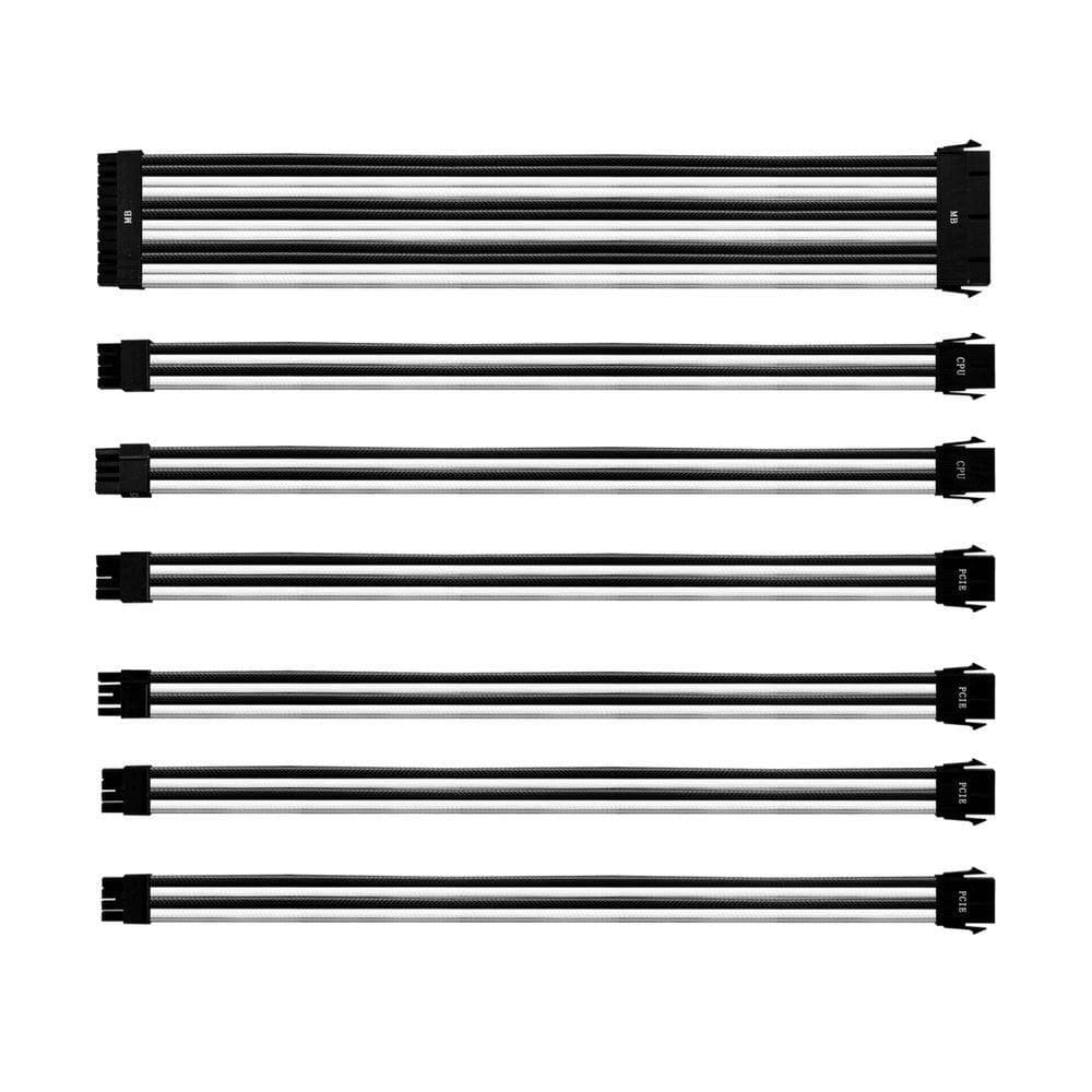 Kit De Cabo Extensor Sleeved Para Fonte Cooler Master Branco-preto Wtbk Gl Pvc 30 Cm 7 Cabos - Cma-n