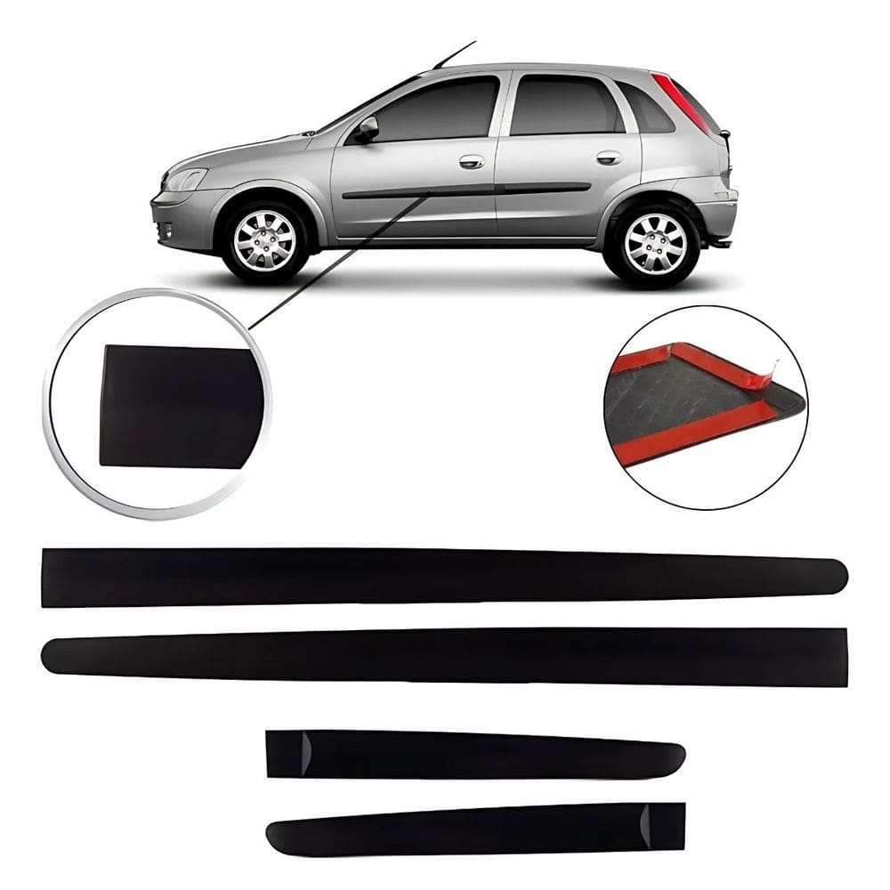 Jogo Friso Lateral Borrachão Corsa Hatch/Sedan 2002 a 2012 4 Portas
