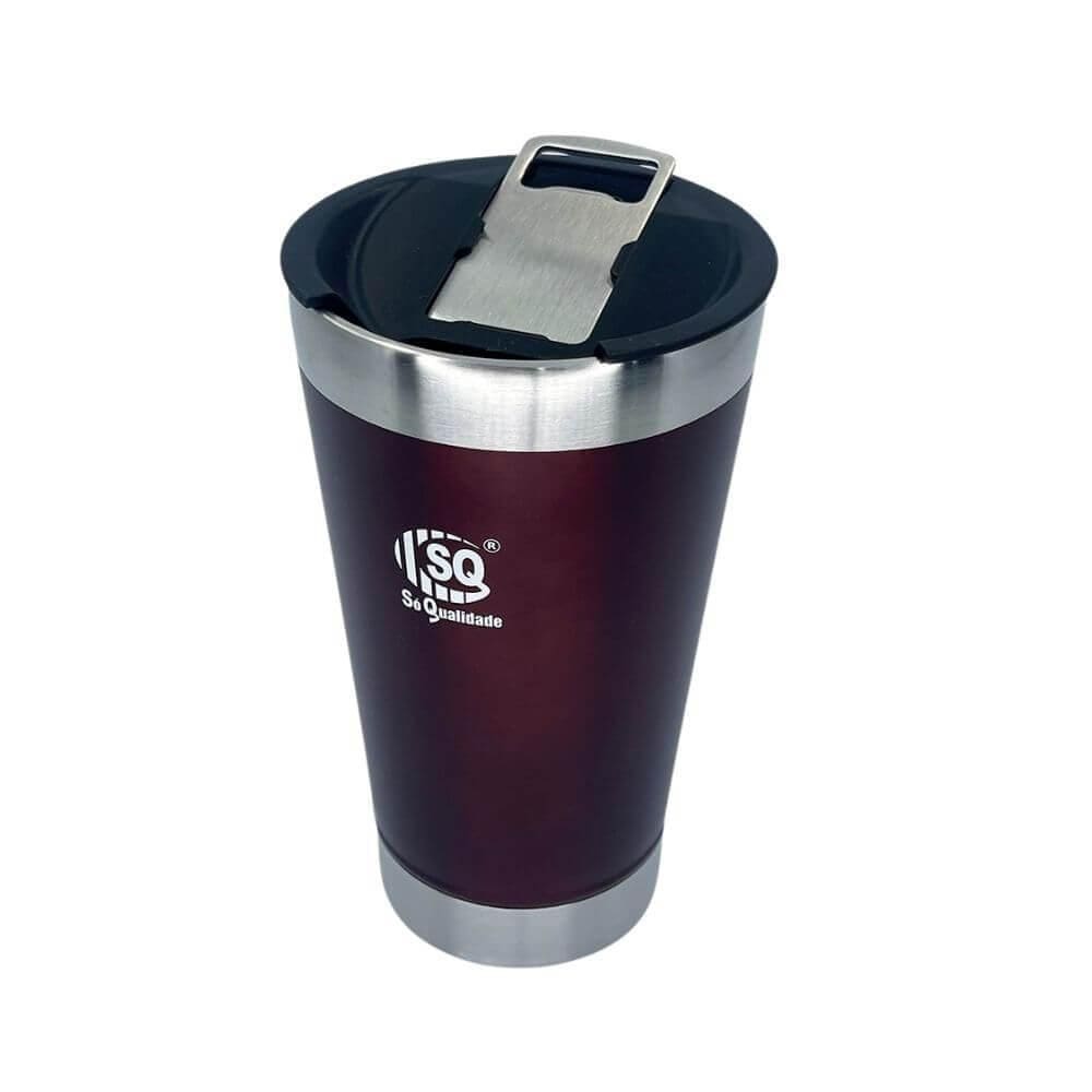 Copo Térmico Para Bebida 500Ml Vermelho Com Tampa E Abridor