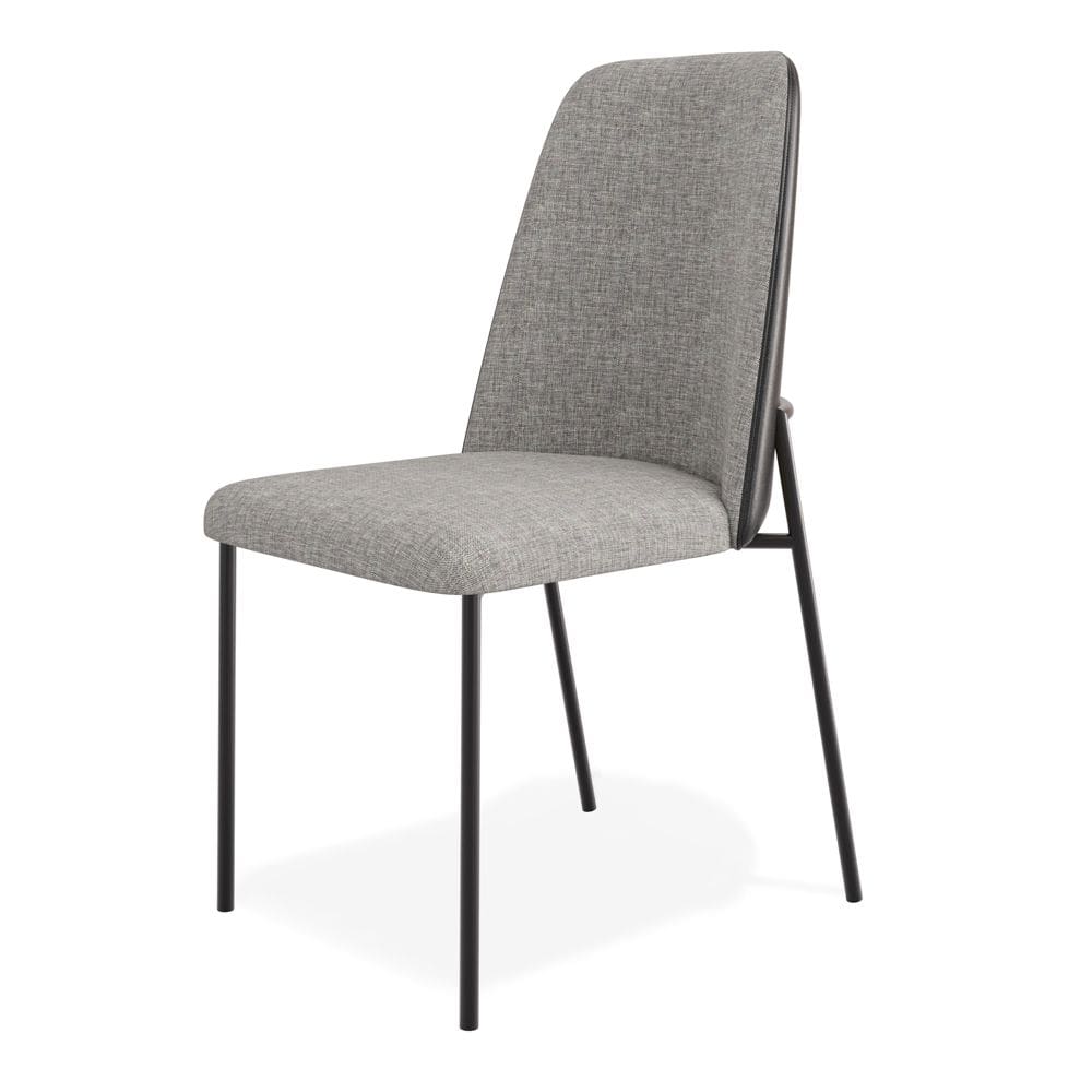 Cadeira Sala de Jantar Lior Estofada Base Preta Linho Cinza Couríssimo Preto - Desk Design