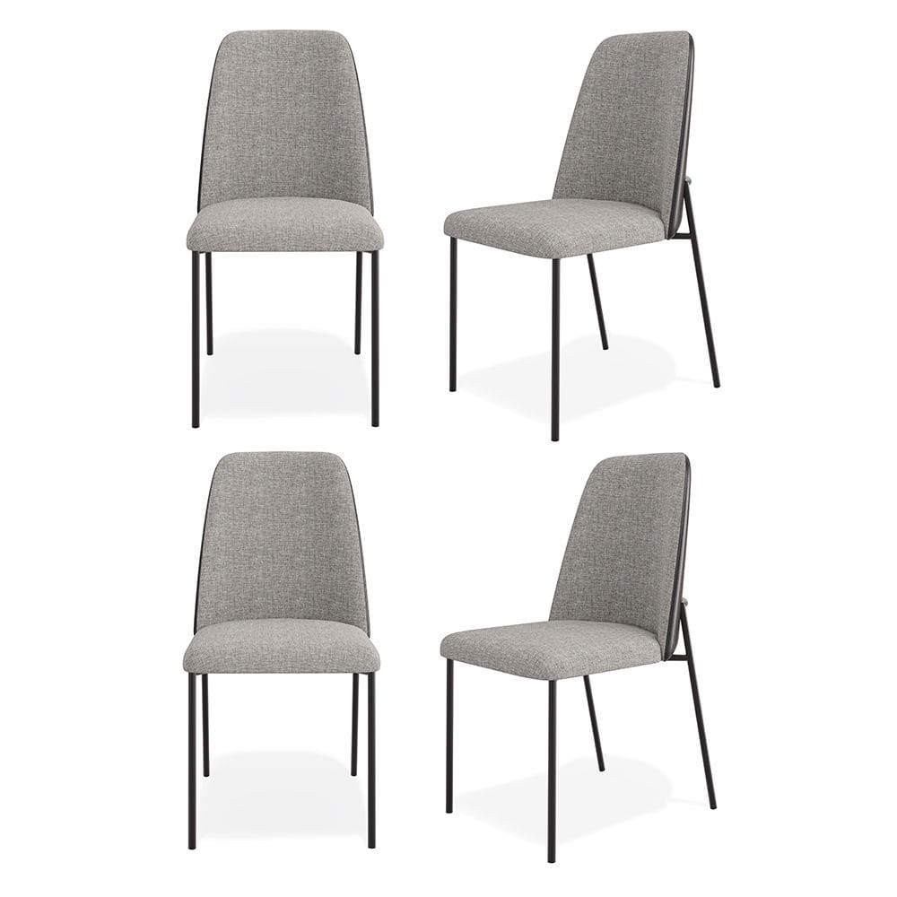 Kit 04 Cadeiras Sala de Jantar Lior Estofada Base Preta Linho Cinza Couríssimo Preto - Desk Design