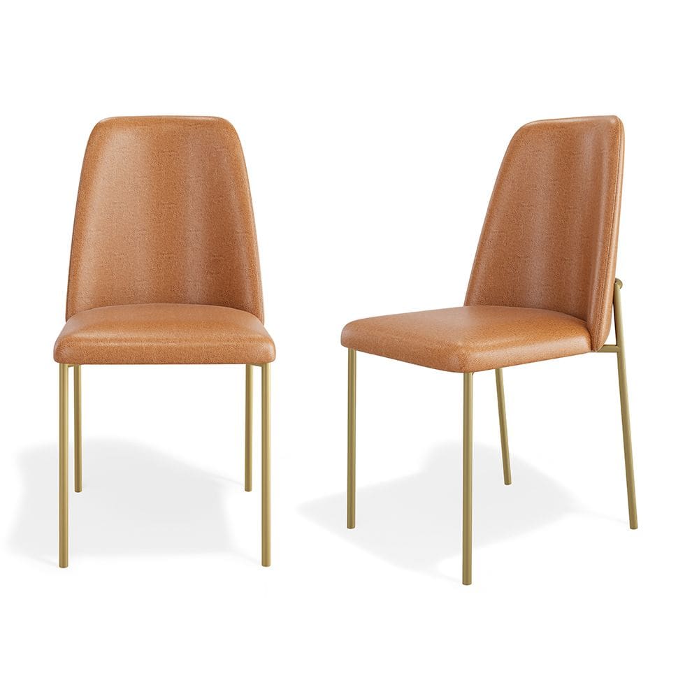 Kit 02 Cadeiras Sala de Jantar Lior Encosto Estofado Base Dourada Couríssimo Whisky - Desk Design