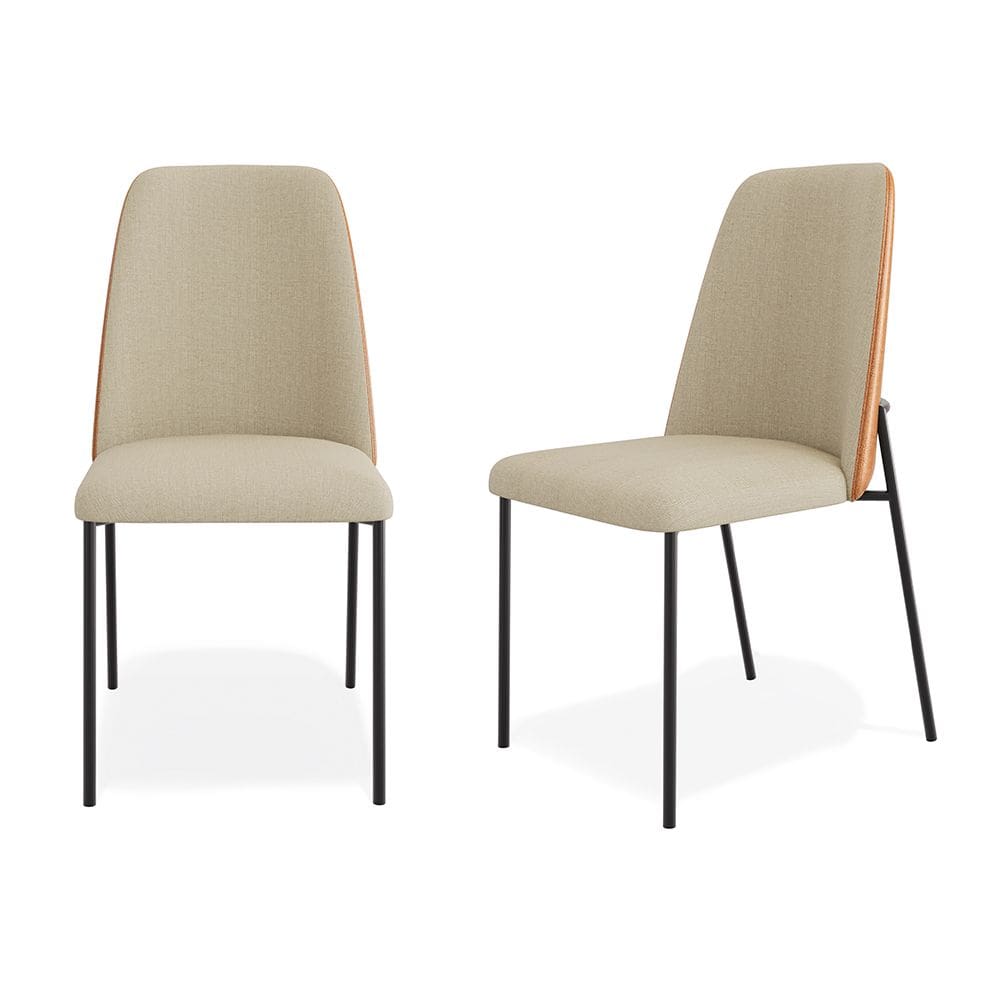 Kit 02 Cadeiras Sala de Jantar Lior Estofada Base Preta Linho Bege Couríssimo Whisky - Desk Design
