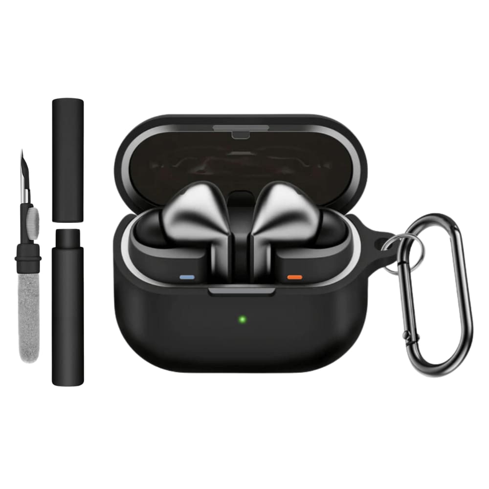 Kit Caneta Limpeza e Capa Protetora de Silicone Nerdcase Compatível com Samsung Galaxy Buds 3, 3 Pro, 3 FE, Preto