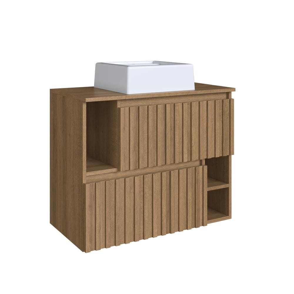 Gabinete de Banheiro Suspenso 75cm com Cuba 2 Portas Basculante Marrom Luiza BL1000 - Faema Móveis