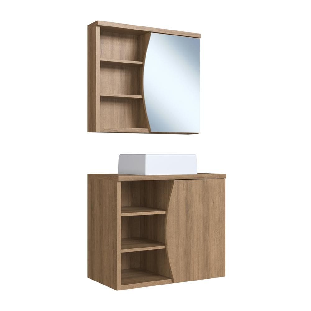 Gabinete de Banheiro 70cm com Cuba e Espelheira 2 Portas Marrom Laura CJ9680 - Faema Móveis