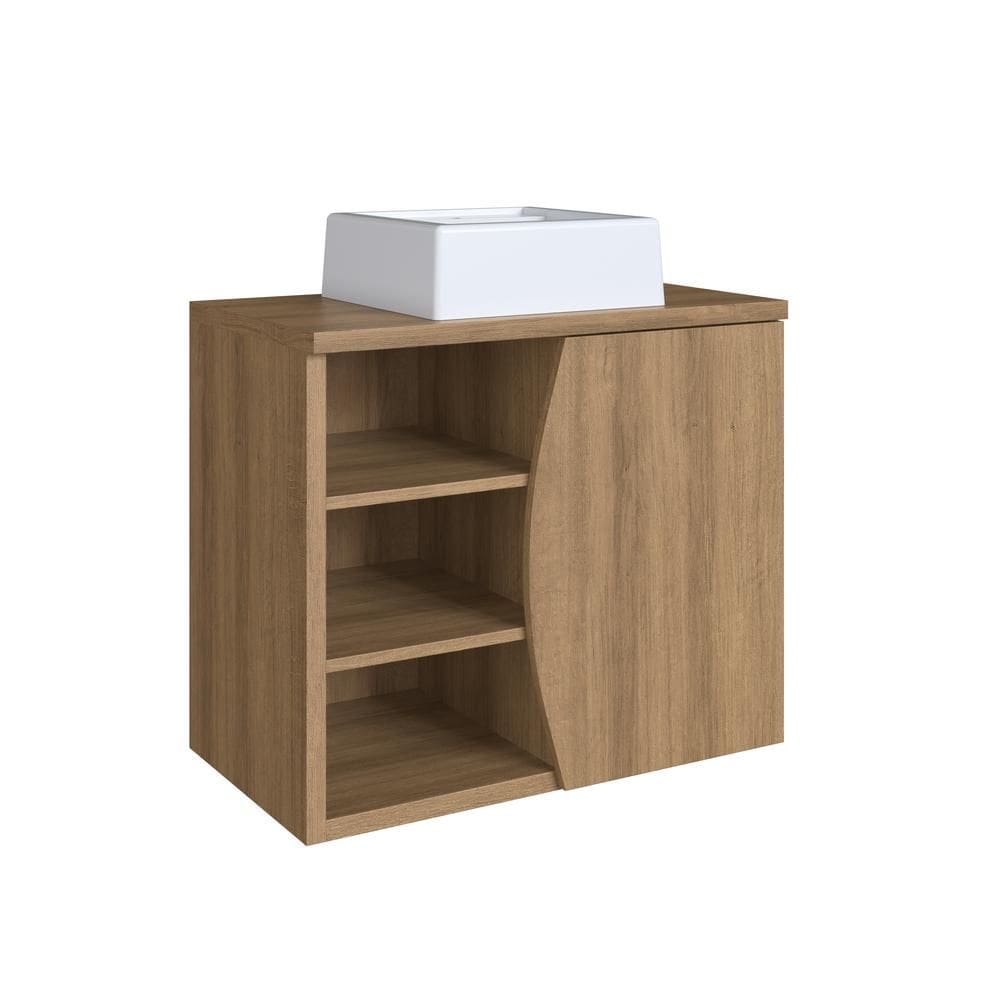 Gabinete de Banheiro Suspenso 70cm com Cuba 1 Porta 2 Prateleiras Marrom Laura BL9680 - Faema Móveis