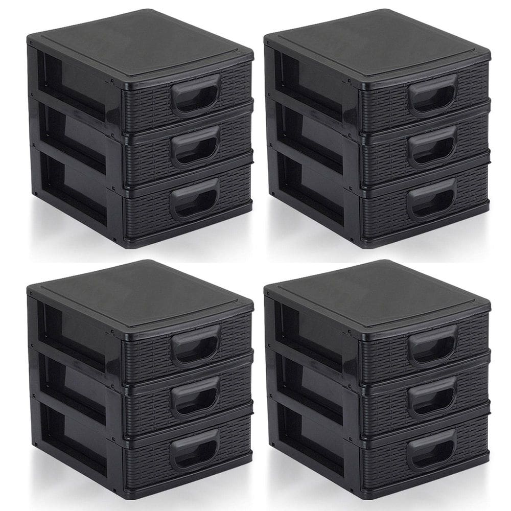Kit 4 Gaveteiro Organizador De Mesa 3 Gavetas Branco