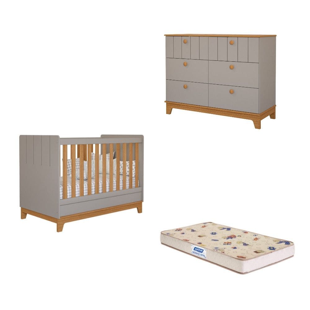 Quarto de Bebê com Cômoda Berço e Colchão Liza Permobili