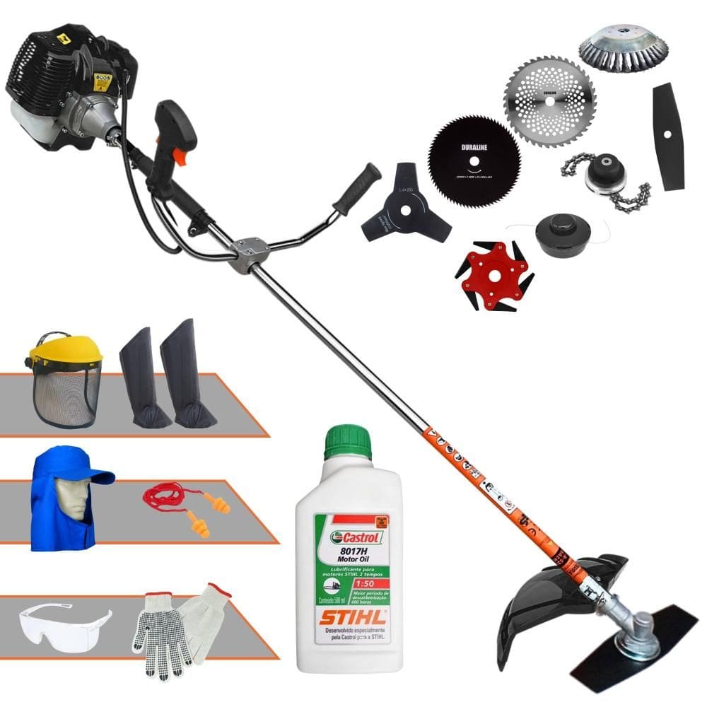 Roçadeira Terra GRH520 52cc Com Carretel + Facas 2 Pontas, 3 Pontas, 6 Pontas, 40 Dentes Vídea, 80 Dentes, Trimmer e Escova de Aço + EPI + ÓLEO STIHL