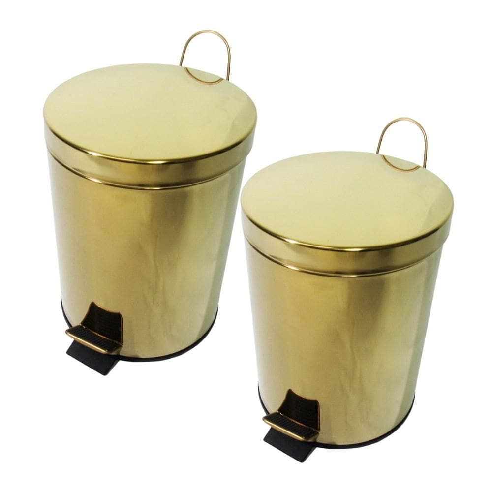 Kit 2 Lixeiras Dourada Aço Inox Para Banheiro Com Pedal 3L