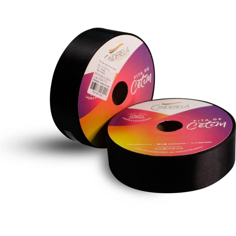 Fita De Cetim 38Mm 50M. Preta