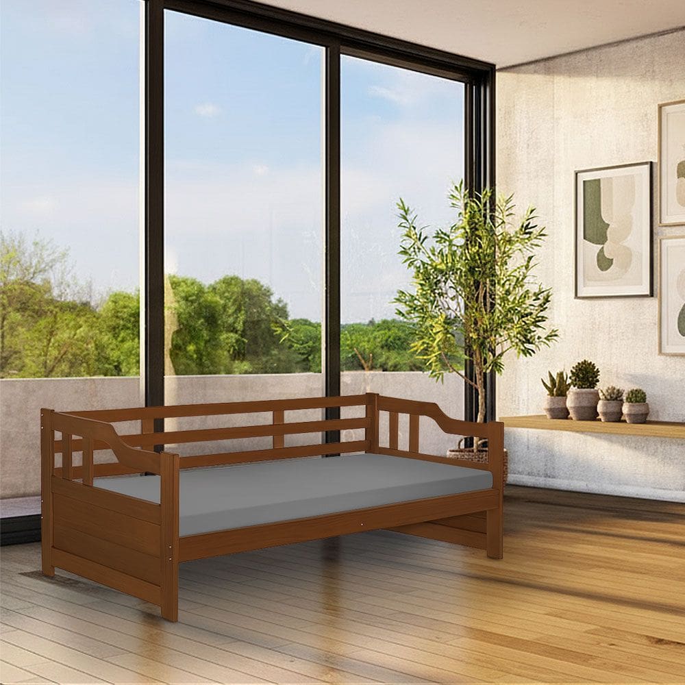 Sofá Cama Zurique Mona de Madeira Maciça Castanho