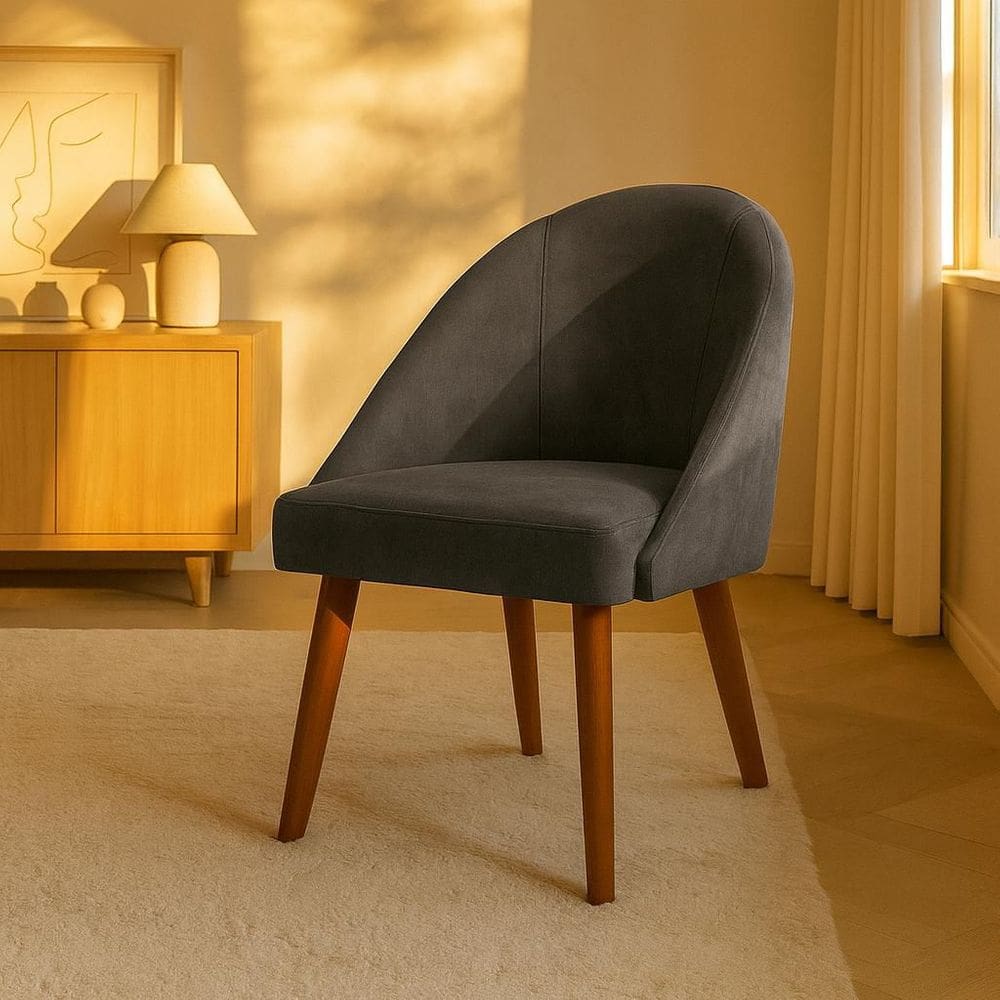 Kit 4 Cadeiras de Jantar Lua Pe Palito Suede Cinza