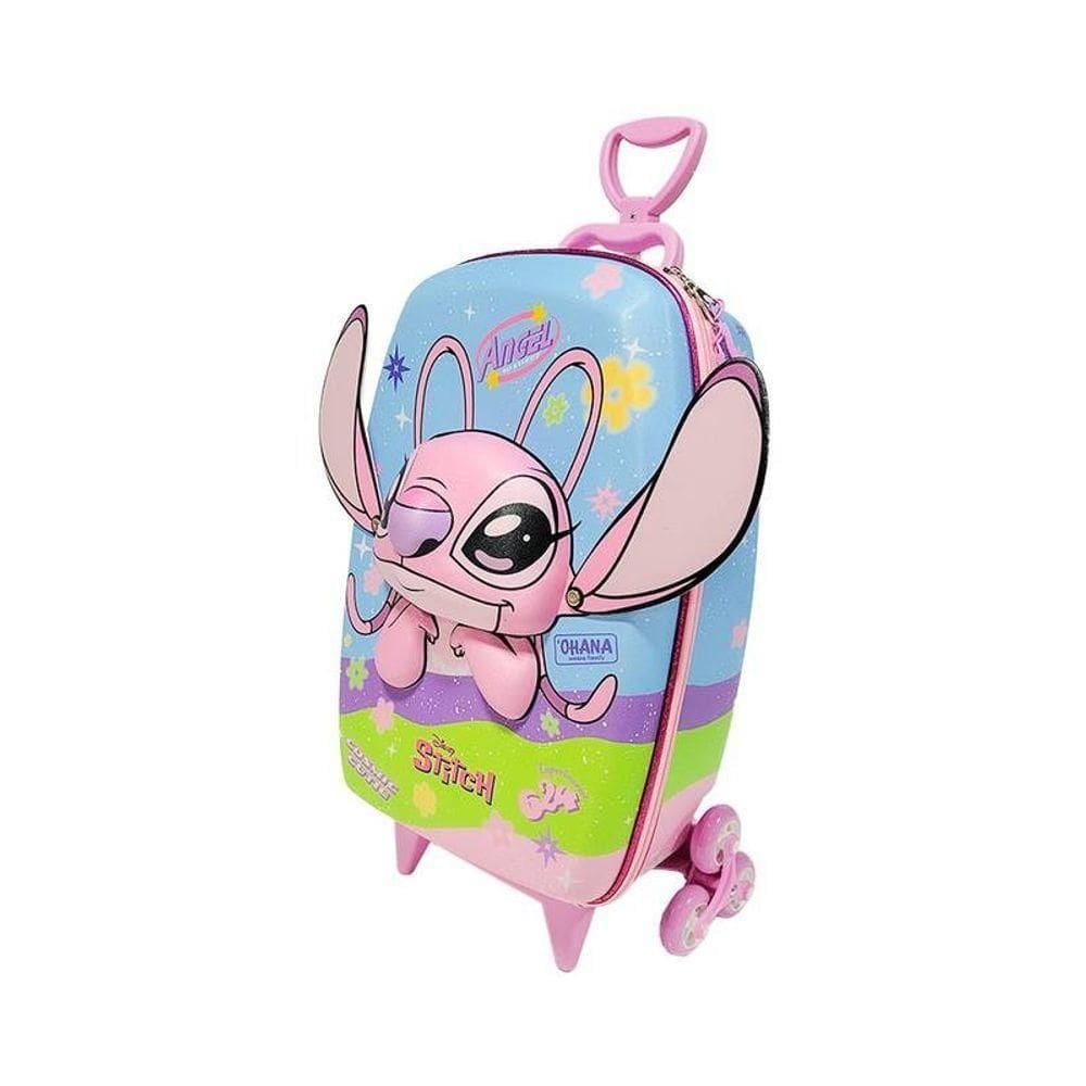 Mala De Viagem Infantil Com Rodinha Angel Stitch 3d Rosa