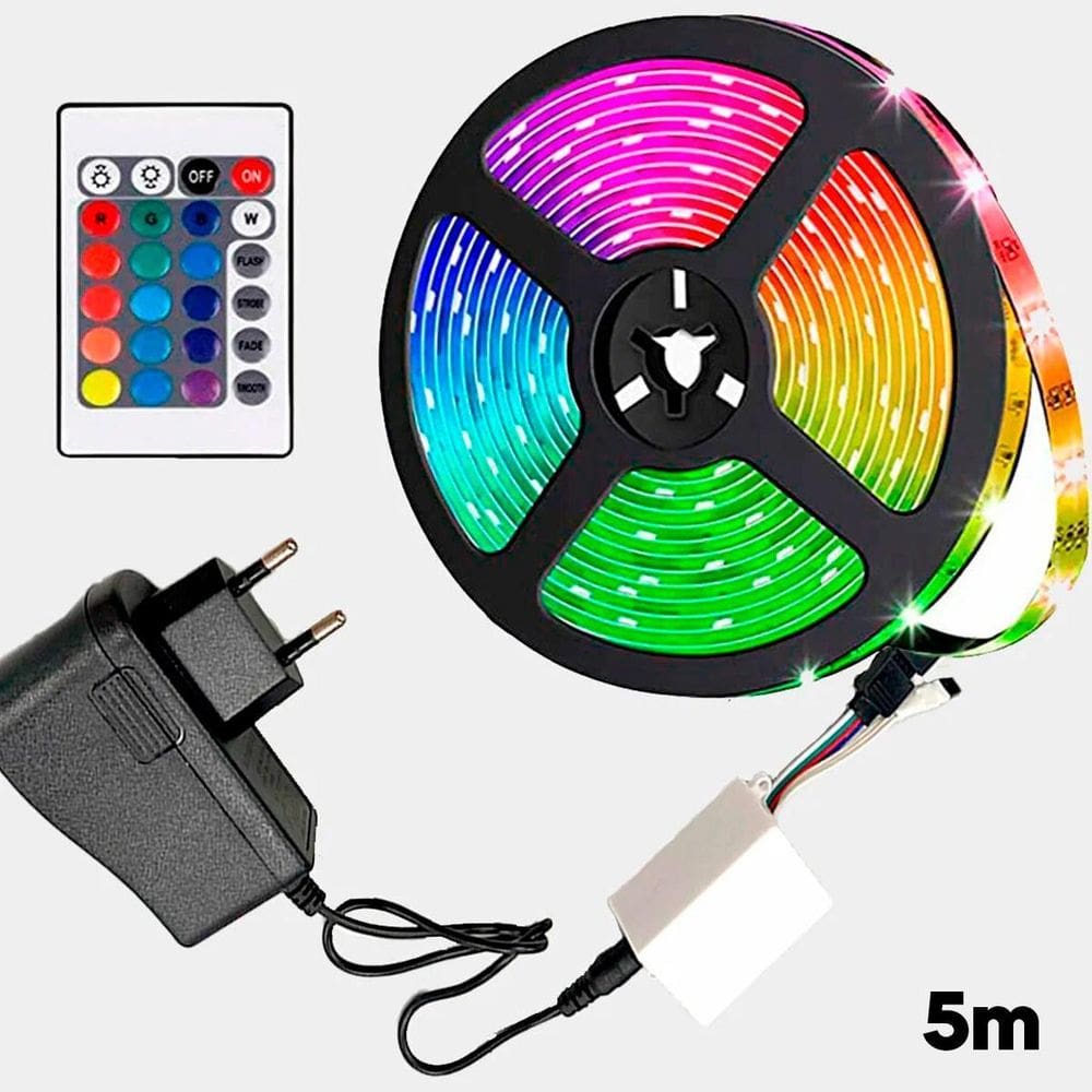 Fita Led Rgb 5M Brilho Digital Colorido Iluminação Controle