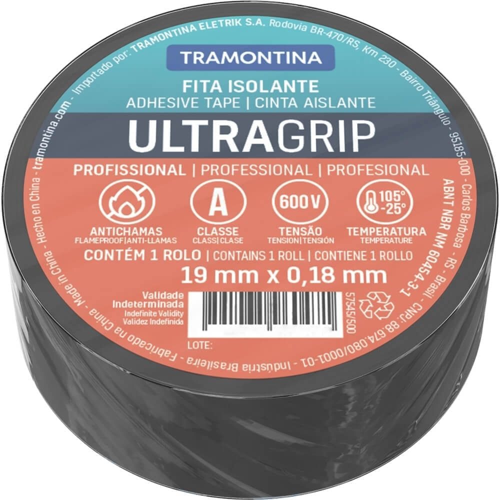 Fita Isolante Preta Classe A 0,18mm x 19mm x 5 Metros - 57545550 - TRAMONTINA