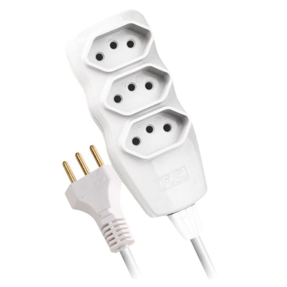 Extensao Eletrica Tripolar Cabo Pp 3X0,75 1,50 Metros Branca