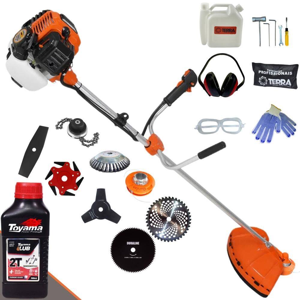 Roçadeira Completa Terra GR520XP 52cc 2,5HP 6.500rpm Alta Rotação Ideal Para Todos os Tipos de Trabalhos Com 8 Opções de Cortes + ÓLEO TOYAMA 2T + EPI