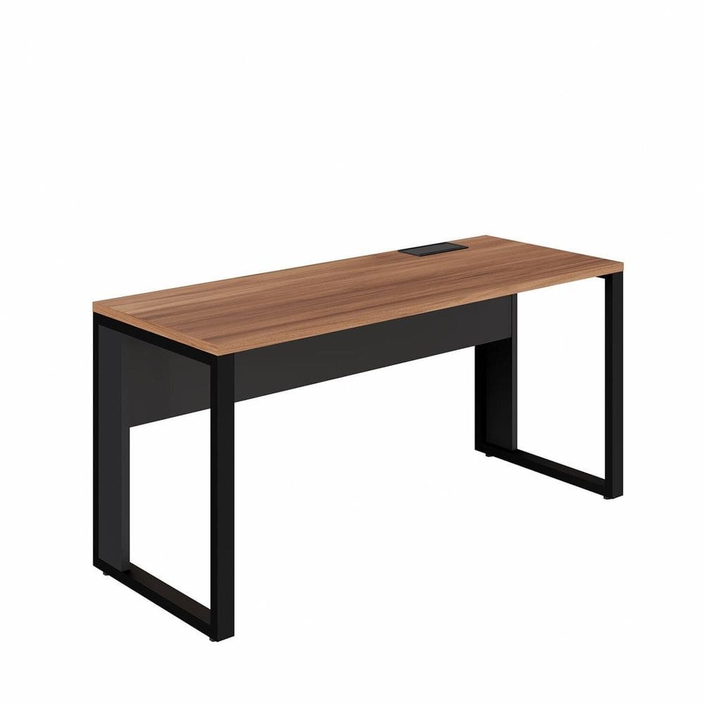 Plataforma de Trabalho 150cm Individual com Caixa de Tomadas Industrial Executive Nogal / Preto