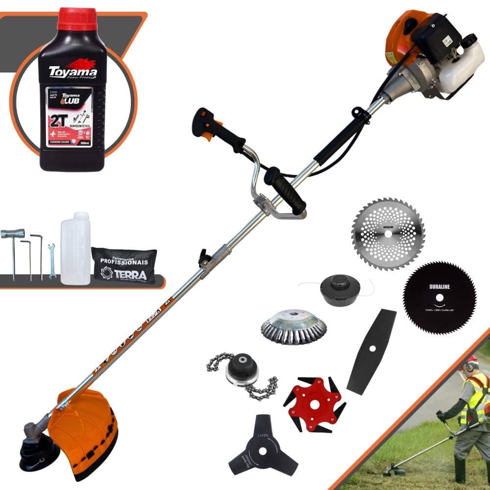 Roçadeira Profissional À Gasolina Terra GRHB430 Bi-Partido 43cc 1,7HP de Potência 12.000rpm Alta Performance Com 8 Opções de Cortes + ÓLEO TOYAMA 2T
