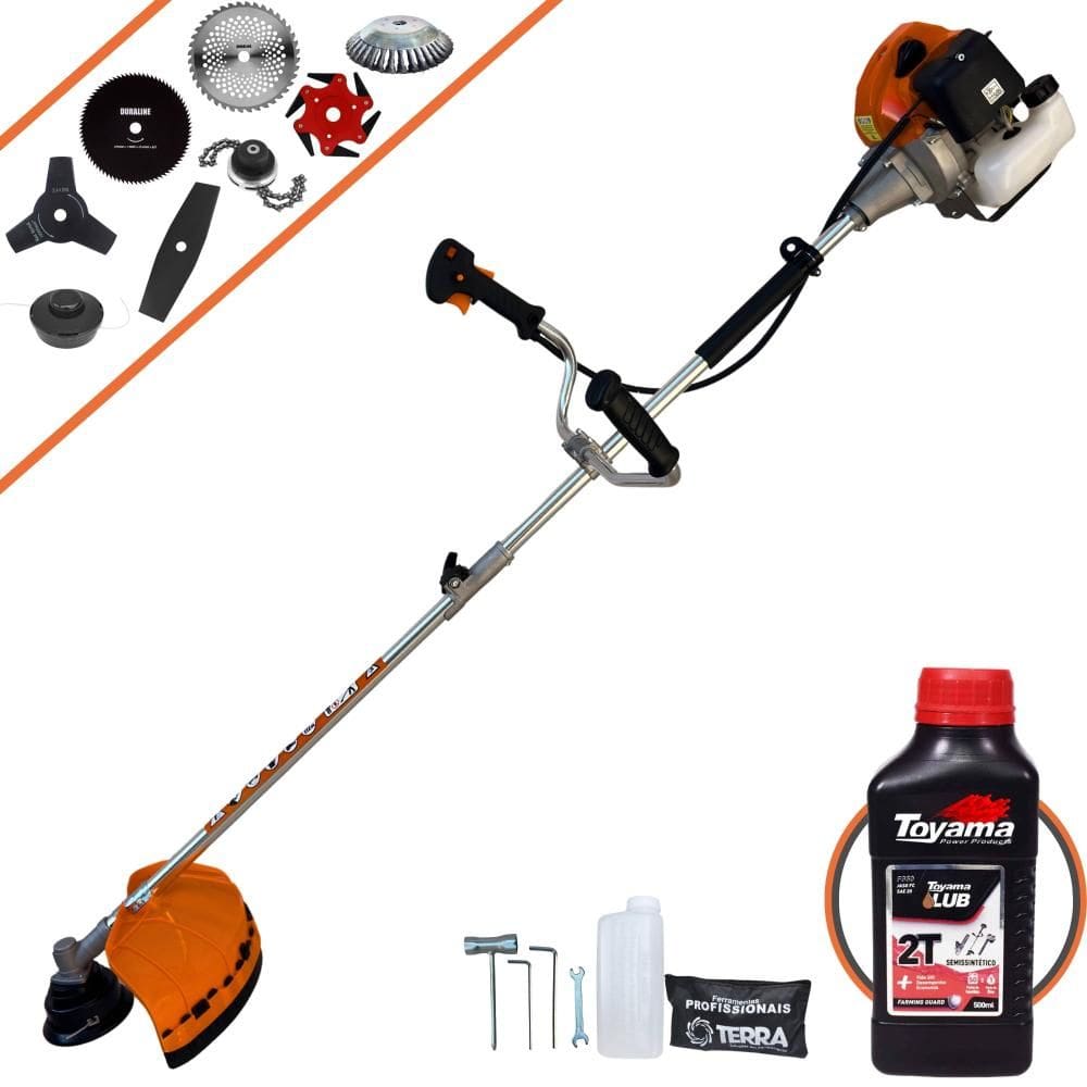 Roçadeira Completa Terra GRHB430 Bi-Partido 43cc 1,7HP Alta Rotação Ideal Para Todos os Tipos de Trabalhos Com 8 Opções de Cortes + ÓLEO TOYAMA 2T