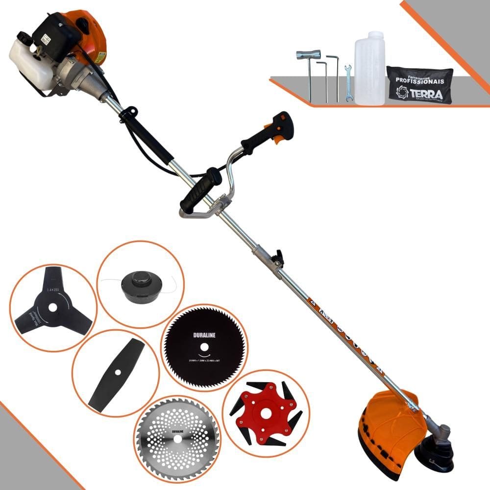 Máquina de Cortar Grama Profissional À Gasolina Terra GRHB430 Bi-Partida 2 Tempos 43cc 1,7HP 12.000rpm Roçadeira Multifuncional Com 6 Opções de Cortes