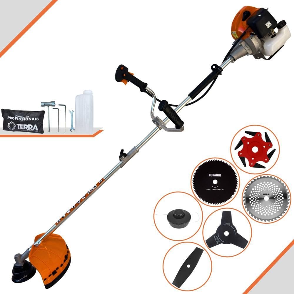 Roçadeira Terra GRHB430 Bipartida À Gasolina 1,7HP 43cc Com Carretel + Faca 2 Pontas + Faca 3 Pontas + Faca 6 Pontas + Faca 40 Dentes + Faca 80 Dentes