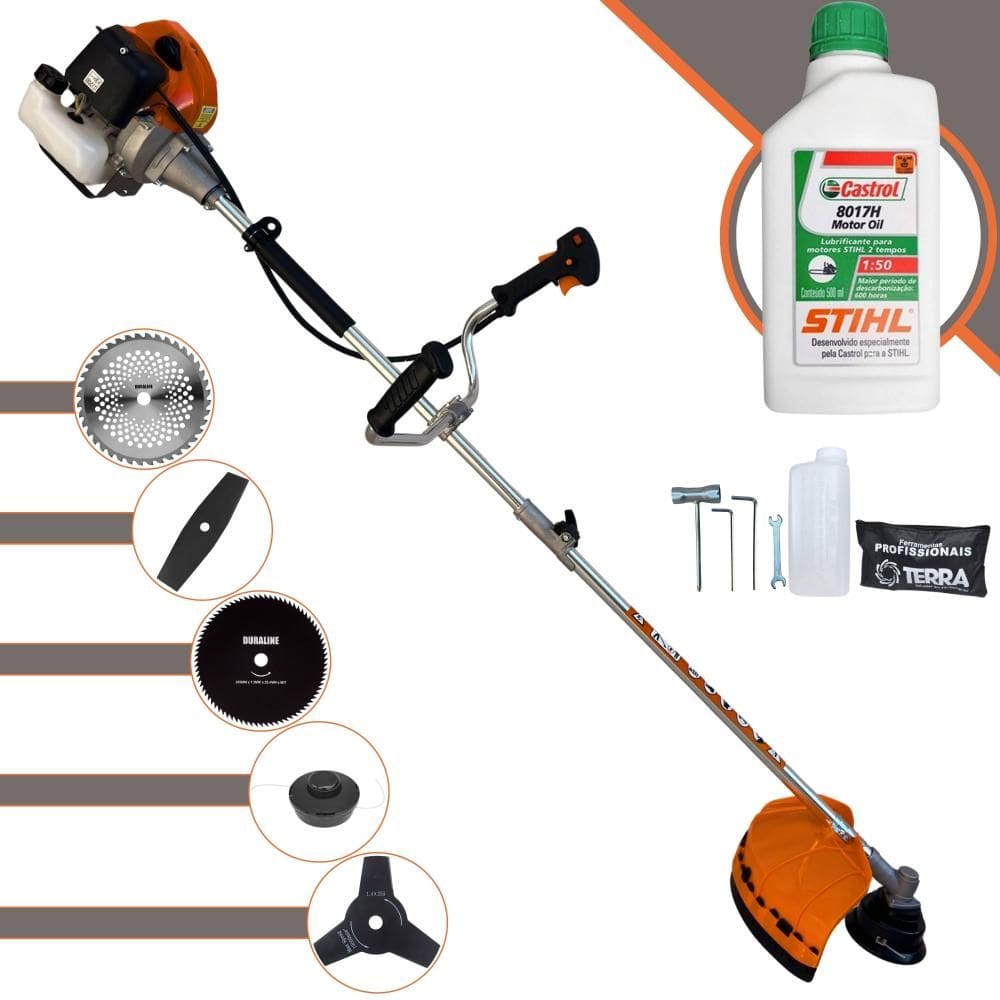 Roçadeira Máquina de Corta Grama Terra GRHB430 Bi-Partida À Gasolina 43cc 1,7HP 12.000rpm Multifuncional Completa Com 5 Opções de Cortes + ÓLEO STIHL