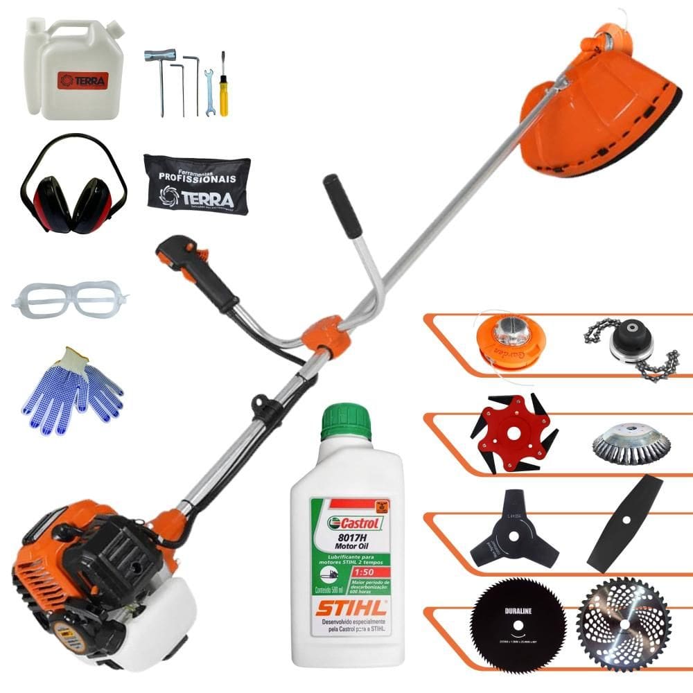 Roçadeira Completa Terra GR520-XP 52cc 2,5HP Alta Rotação Ideal Para Todos os Tipos de Trabalhos Completa Com 8 Opções de Cortes + ÓLEO STIHL 2T + EPI