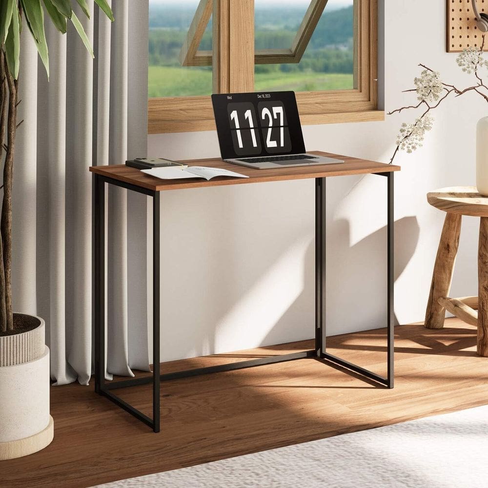 Escrivaninha Mesa Dobrável Office e Estudo 90cm Pés Metal Industrial Executive Nogal / Preto