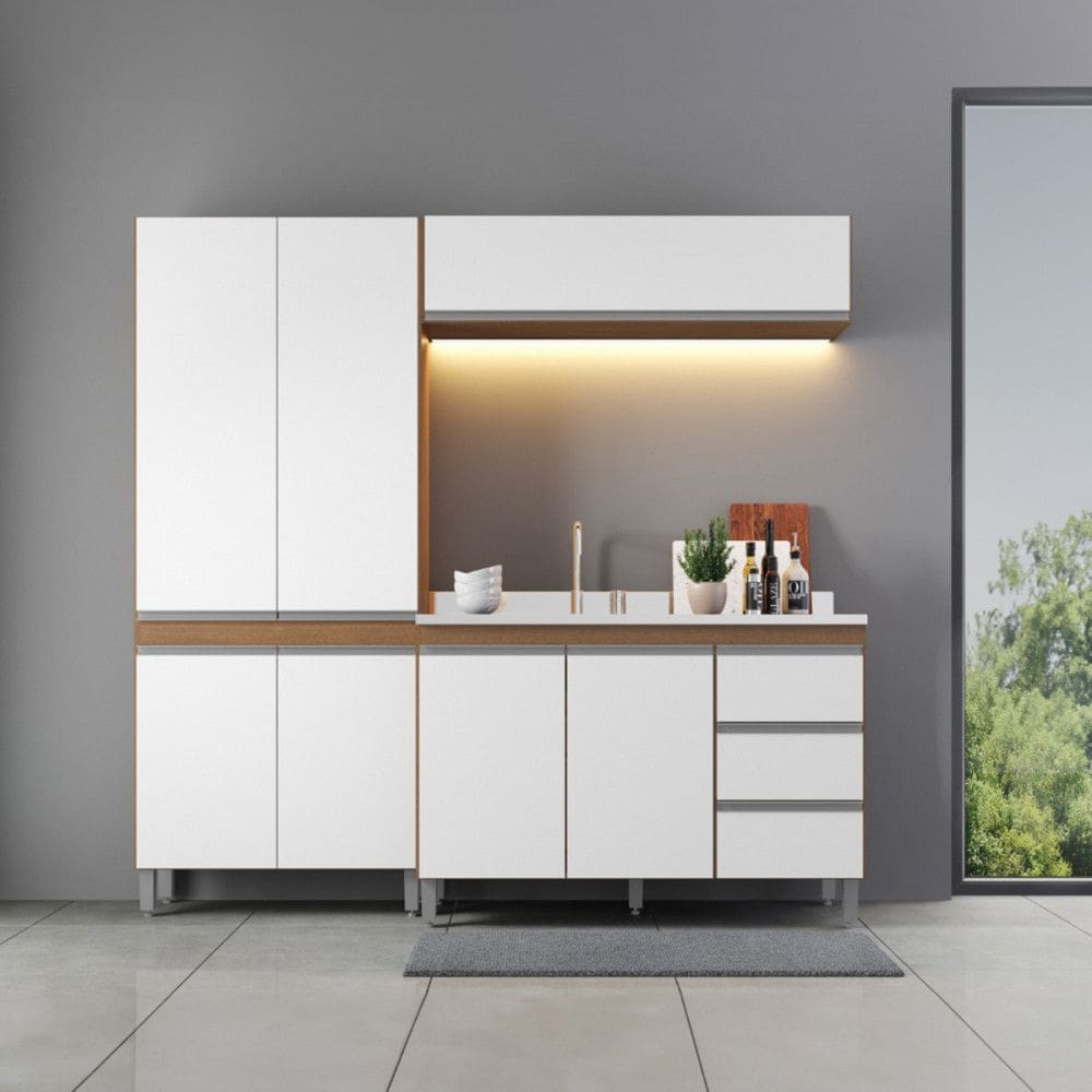 Armário de Cozinha Modulada Pequena Sabrina 200x202 Cm 3 Peças MDP Menu Móveis