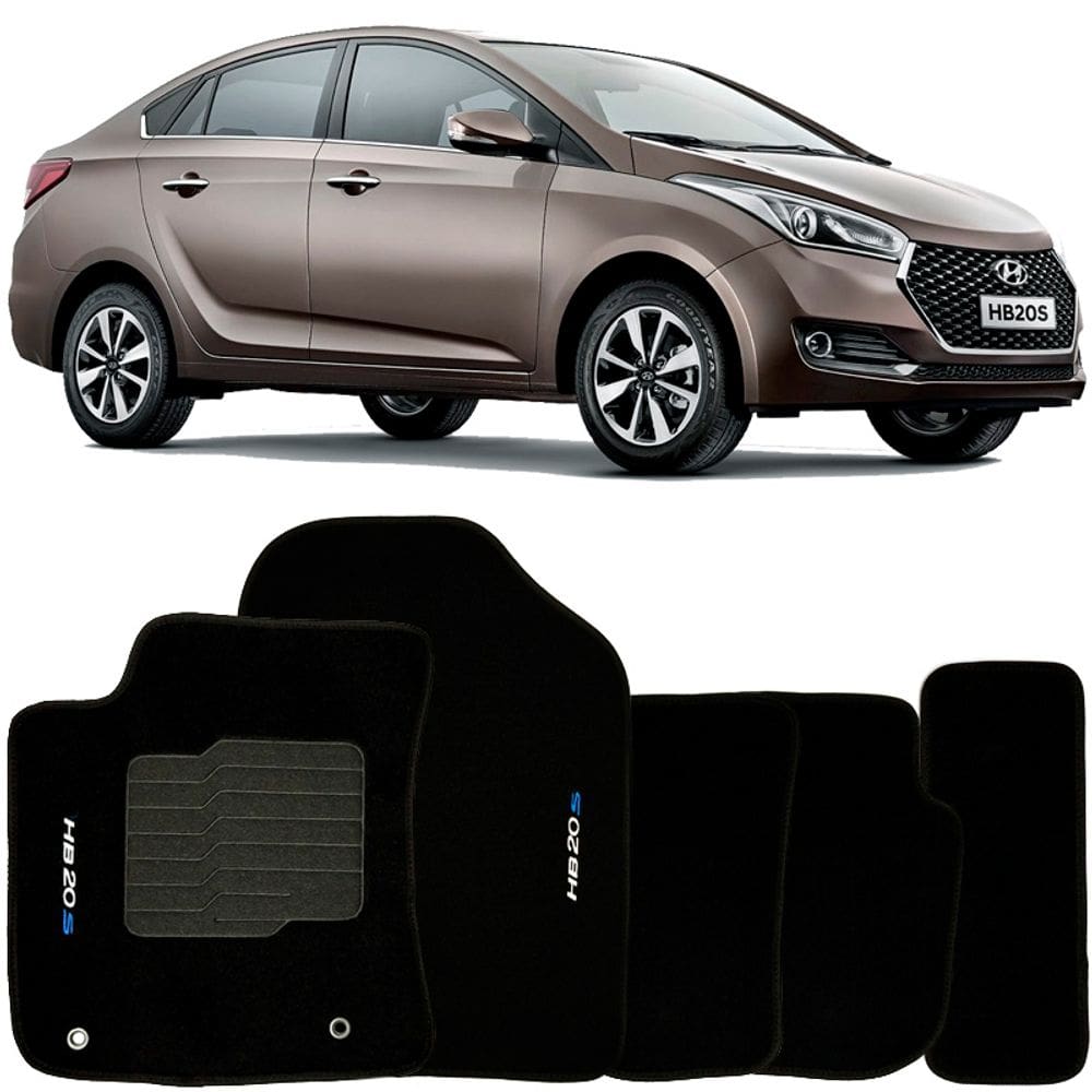 Jogo de Tapete Automotivo Carpete Hyundai Hb20S 2014 à 2019 Soft Logo Bordado 5 Peças