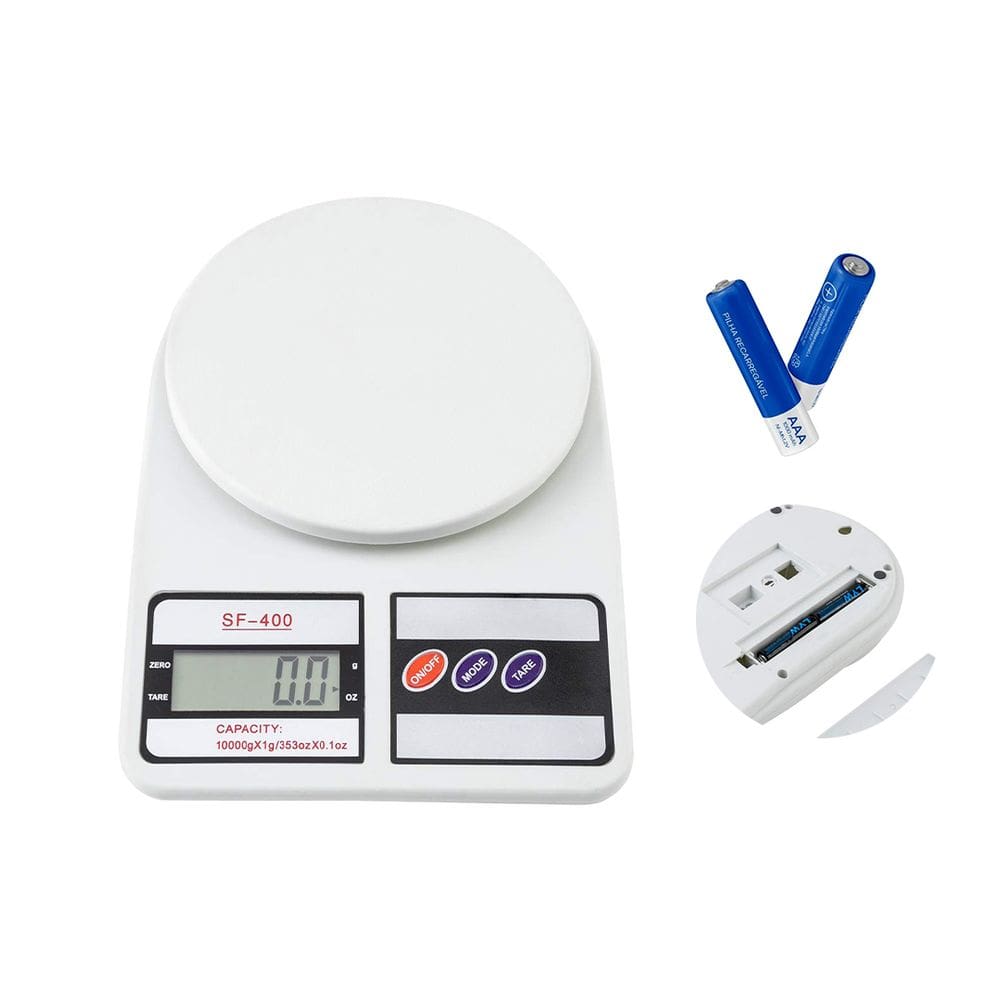 Balança de Precisão Digital SF 400 Eletrônica Branca para Cozinha Capacidade até 10kg