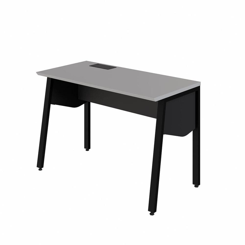 Plataforma de Trabalho Individual 120cm Tampo Chanfrado com Caixa de Tomadas Industrial Executive Cinza Sagrado / Preto