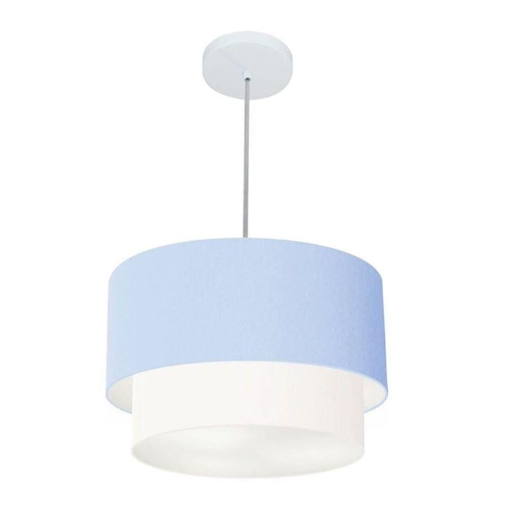 Lustre Pendente Duplo Cilíndrico Vivare Md-4354 Cúpula Tecido 45x40cm - Bivolt Azul-bebê-branco 127/220v