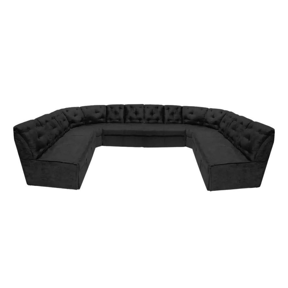 Sofá De Canto 12 Lugares Preto Espuma D33 Ideal Família
