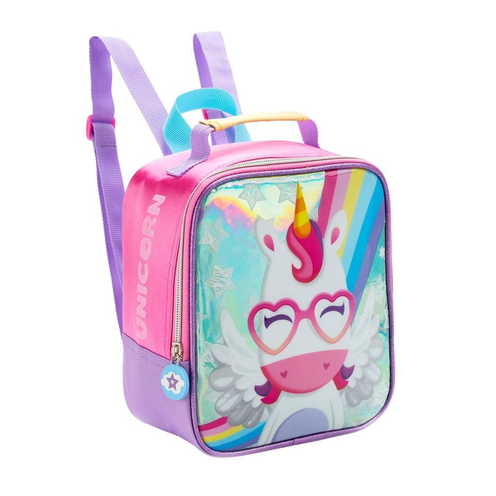 Lancheira Térmica Unicórnio Poliéster Alças Costas 22x20x8cm