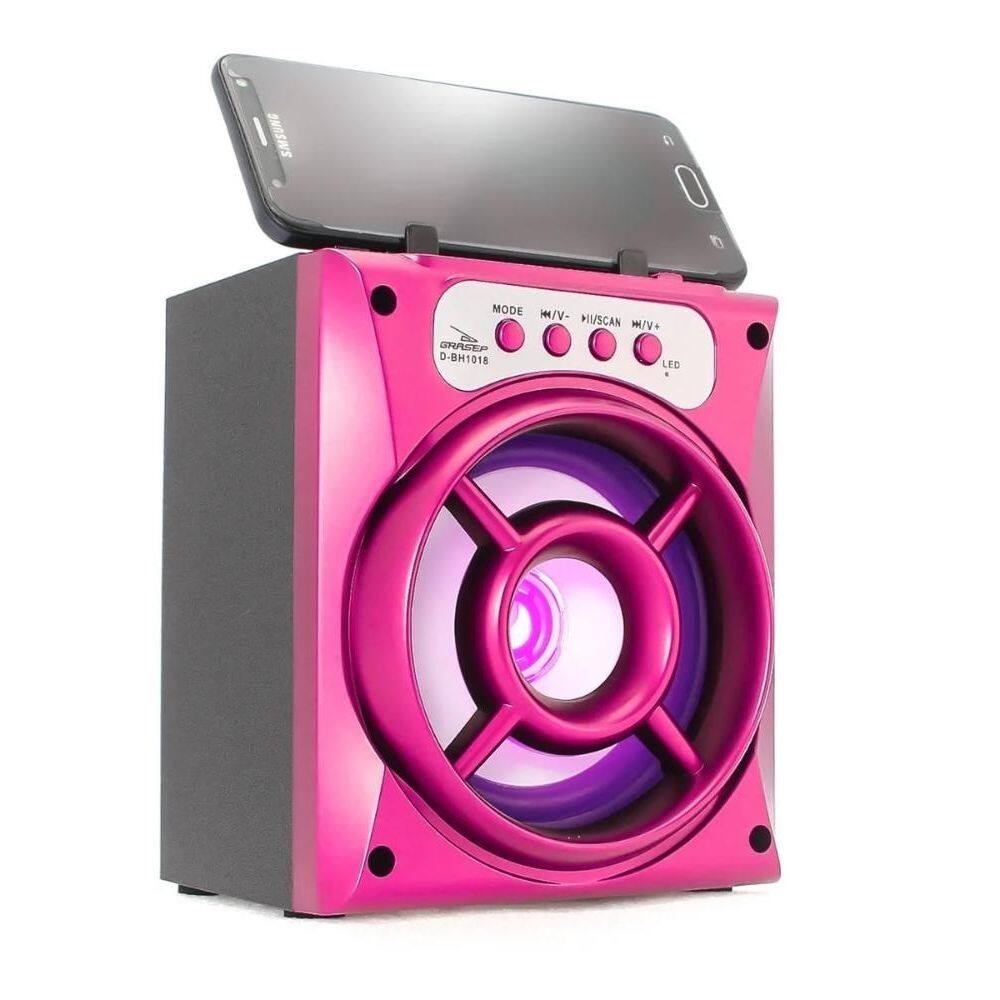 Caixa de Som Portátil Bluetooth Mp3 USB Radio Fm Auxiliar Grasep Rosa Pink