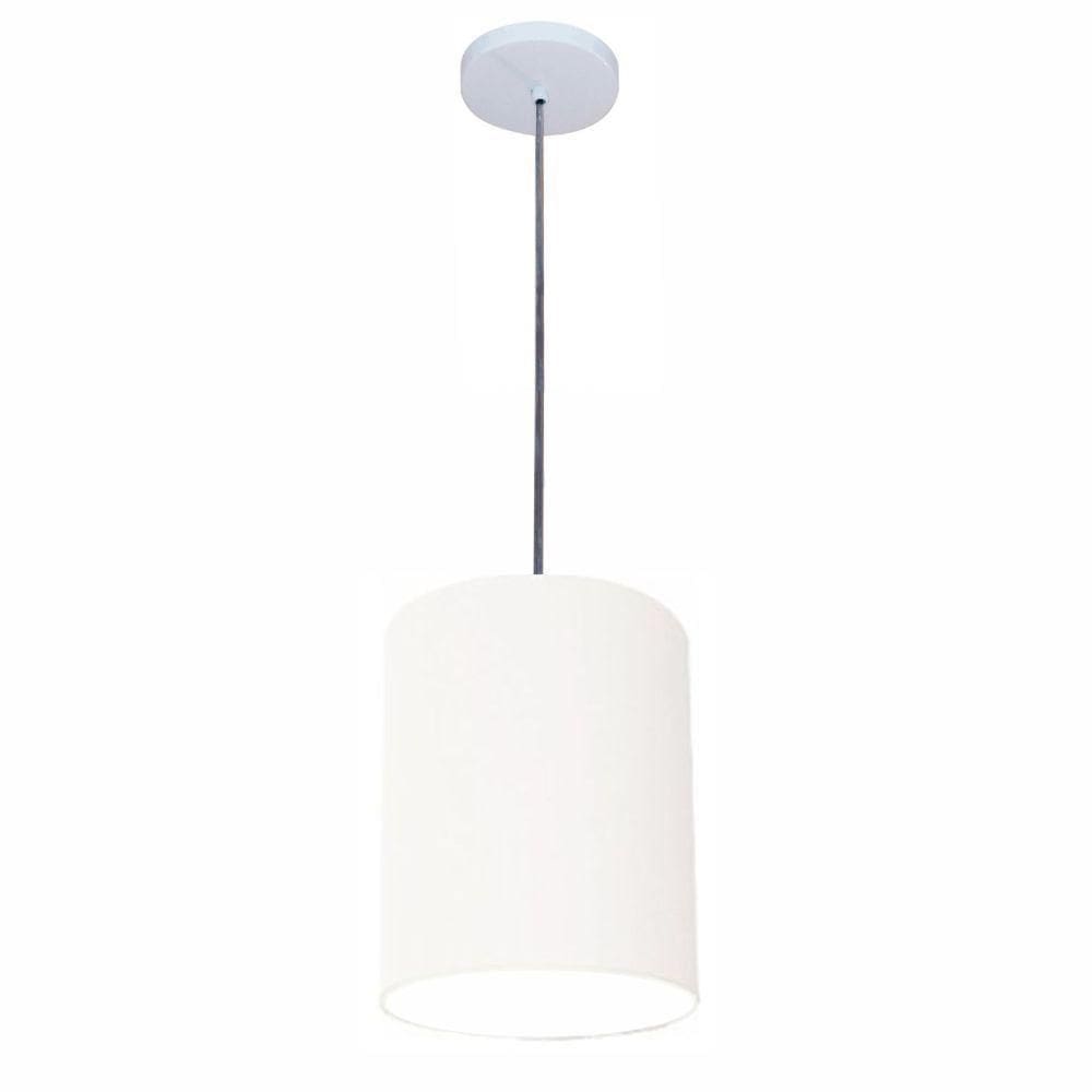 Lustre Luminária Pendente Vivare Free Lux Pe-4103br Cúpula Em Tecido 15x20cm Branca Canopla Branca E Fio Cristal